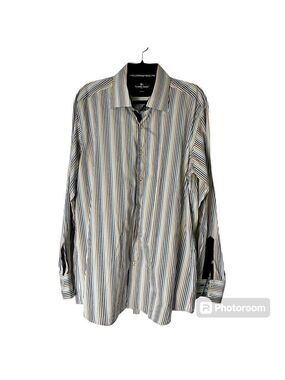 Claudio Lugli Striped Men’s Shirt Mens XXL Italy Cotton Paisley Accents Dressy